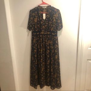 Roolee Maxi Navy and Khaki Floral Dress